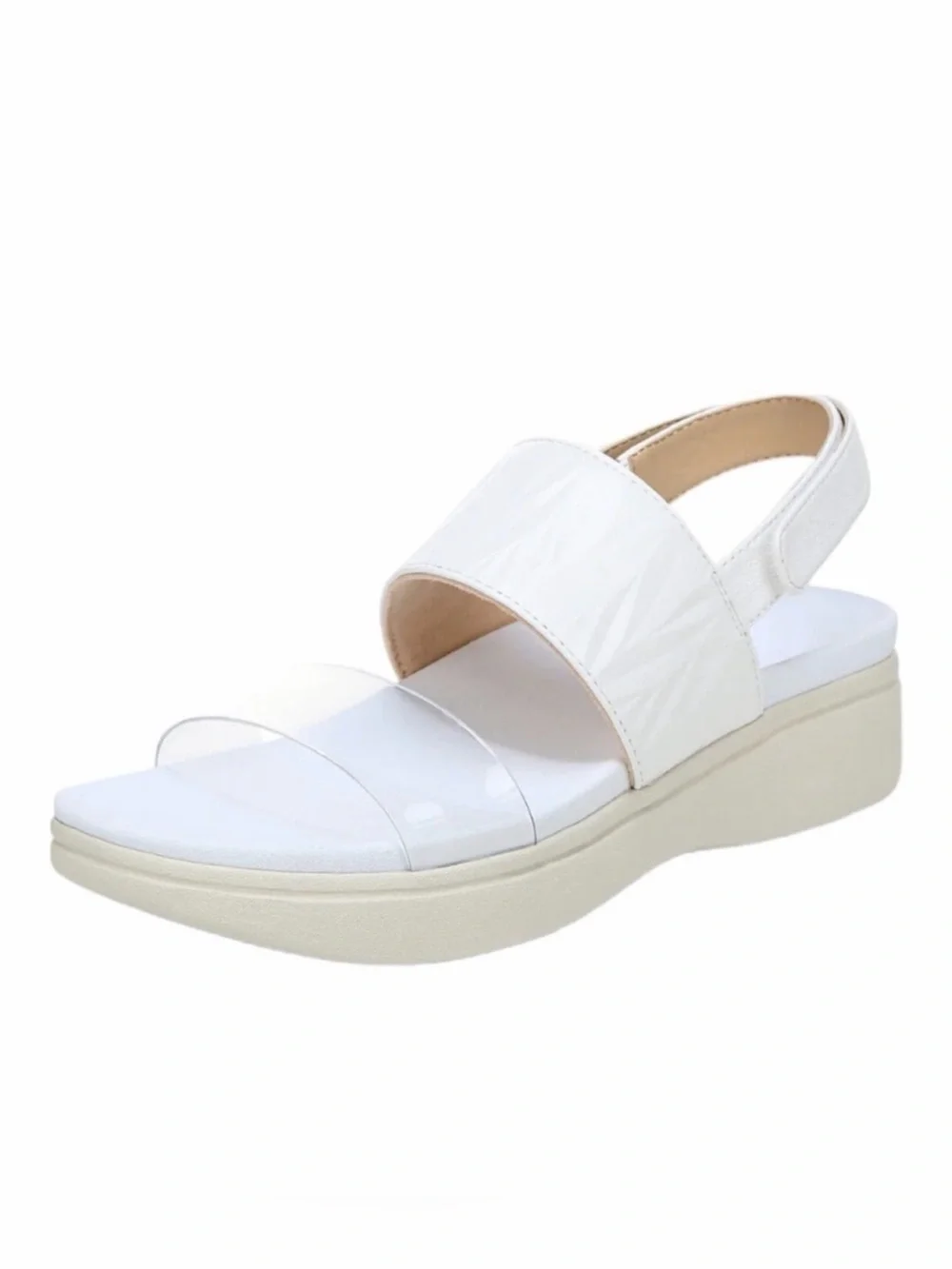 Vionic Karleen White Leather Slingback Platform Comfort Velcro Sandals